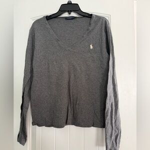 Polo Ralph Lauren Charcoal Gray V-Neck Sweater with Pony Sizw XL